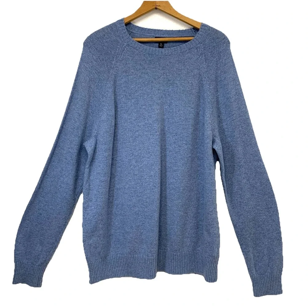 J Crew Pull Over Sweater Men XL Lambs Wool Blend Blue Long Sleeve Casual Outdoor